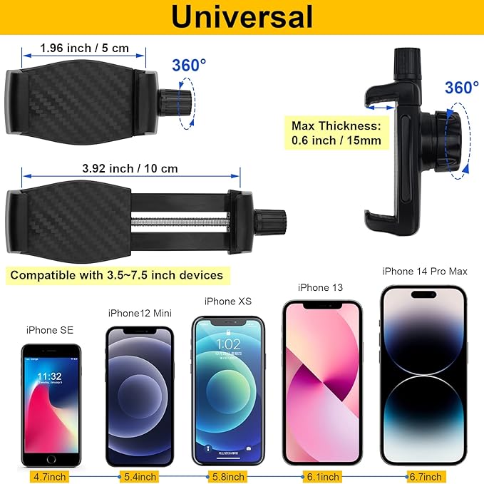 Mippko Wall Mount Phone Holder for Truck/Car/Boat/Wall/Desk,Compatible with 3.5~7.5 inch iPhone/Nexus/HTC/LG/Huawei/Smart Phones,360°Adjustment Aluminium Alloy Arm Drilling Base Mount