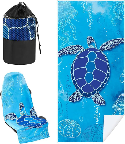 Hahafelt Car Seat Towel Covers with Storage Bag Seat Post Workout Sweat Cover Washable Non Slip for Car Towel for Dog Pet Workout Outdoor Sport Activities(Sea Turtles)