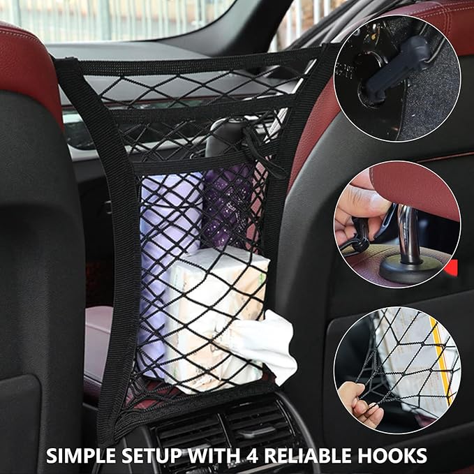 OUTMX Dog Car Net Barrier for 2019-2025 Chevrolet Silverado/GMC Sierra, Pet Barrier with Car Mesh Organizer for Dog & Child Safety Divider with Storage Pouch