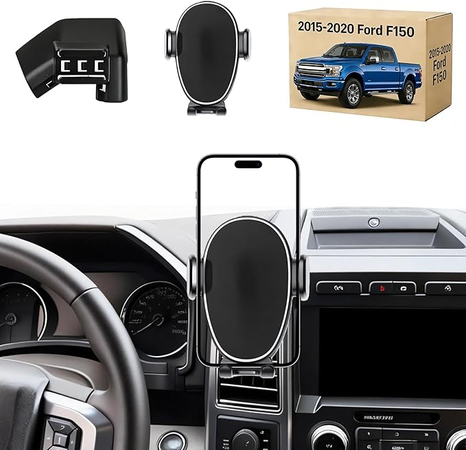 Phone Mount for Ford F150 (2015–2020), 360° Adjustable Dashboard Phone Holder, Hands-Free Car Smartphone Mount for iPhone, Google & Android, Ford F-150 Interior Accessories, Black