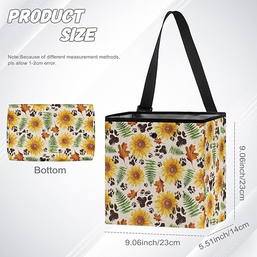Sunflower Maple Leaf Paws Print Car Trash Can Cute Leakproof Car Garbage Bag Hanging Trash Bin Automotive Garbage Cans for Back/Front Seat/Console Car Accessories