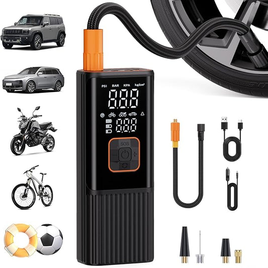 Tire Inflator Portable Air Compressor, 180 PSI Portable Air Compressor, 6X Faster Tire Inflator for Car, Air Pump for Car Tires, Motor, Bicycle, Balls and More-Dark Black
