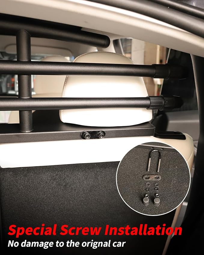 Model y Dog Barrier, Dog Car Barrier Car Pet Barrier Compatible with Tesla Model Y, Adjustable Large Pet Protective Barrier Anti-bite Heavy-Duty Metal Stainless Steel for Dog Travel Accessories