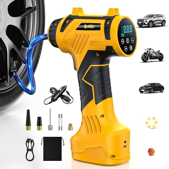 Tire Inflator Portable Air Compressor Built-in Battery - Corded/Cordless Tire Inflator - 9600 mAh & 12V DC, 2X Faster Inflation Handheld Air Compressor, 160PSI Air Pump for Car, SUV, Motorcycle, Ball