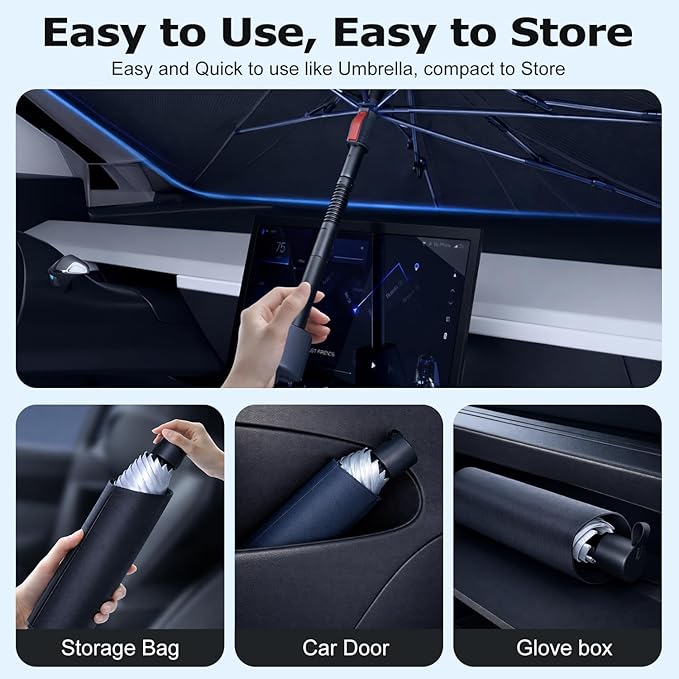 [Upgraded] DooGooCoo Windshield Sun Shade Umbrella - Small, Car Sunshade for Front Windshield [UV Block & Heat Shield], Keep Car Cooler & Protect Interior Sun Shade for car Windshield (52"x31")