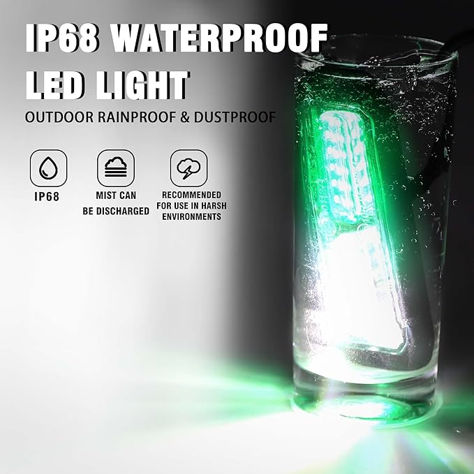 WINECO 8PCS LED Strobe Lights 12V Sync Feature Green White 12LED Emergency Hazard Warning Lights with Strobe Controller for Trucks Vehicles ATV RV Cars Van