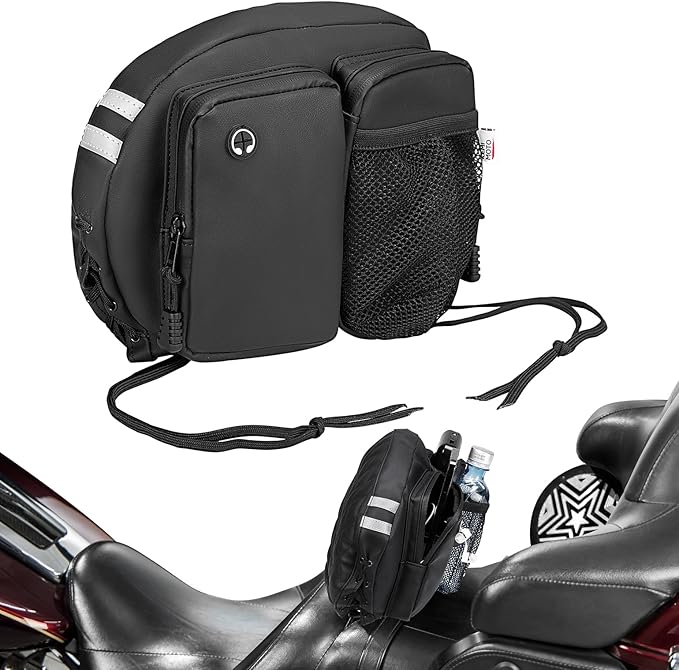 KEMIMOTO Motorcycle Backrest Bag Rider Backrest Organizer Driver Back Rest Organizer Kit Compatible With Touring Softail CVO Road Glide Limited Tri Glide Rider Back Rest Seat Pocket