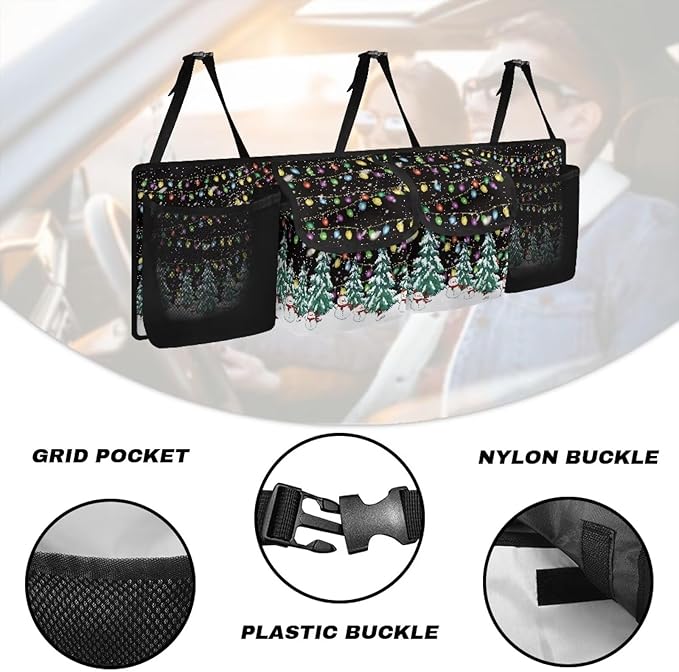 Christmas Prints Car Trunk Organizer Hanging Car Back Seat Storage Bag Auto Cargo Bag Automotive interior Accessories for Most Sedans SUV Jeep Trucks MPV Van