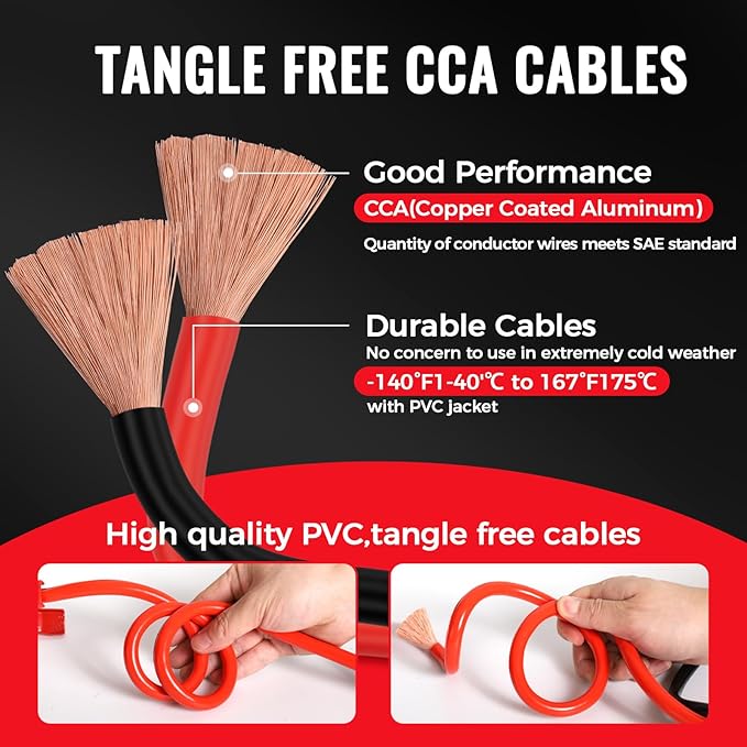12FT 10 Gauge Jumper Cables for Car, SUV and Trucks Battery, Heavy Duty Automotive Booster Cables for Jump Starting Dead or Weak Batteries with Carry Bag