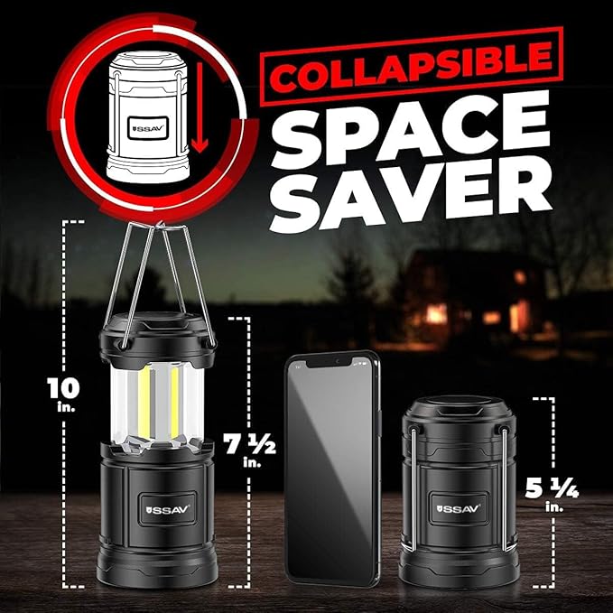 2 Pack Camping Lantern - Portable LED Battery Powered Lantern with Magnetic Base and Foldable Hook for Emergency Use or Campsites, Essential Hurricane Survival Kit | Batteries Included