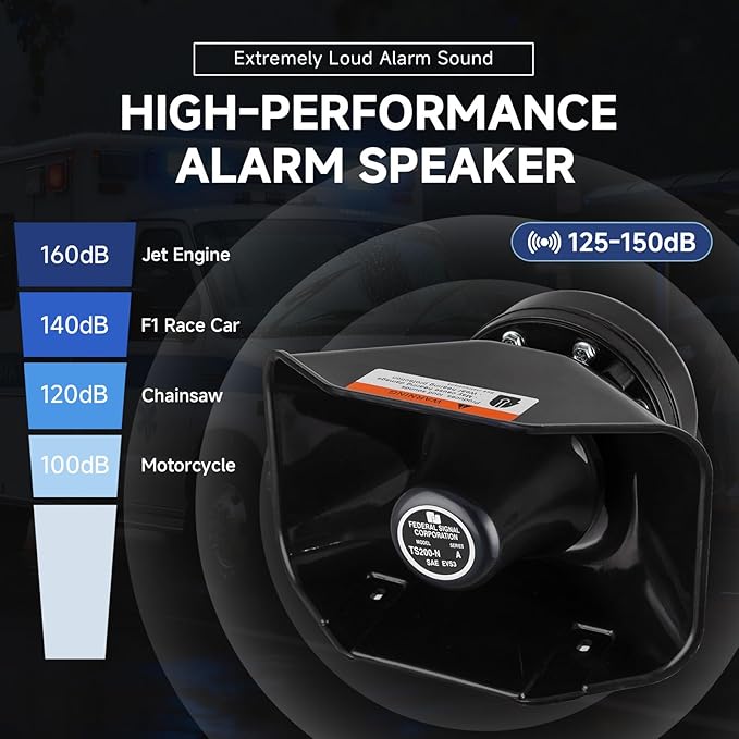 Warning Emergency Siren 12V Police Siren Speaker PA System Kit 200W 125-150dB Remote Control with Handheld Microphone for Car Ambulance Vehicles Fire Truck SUV ATV UTV