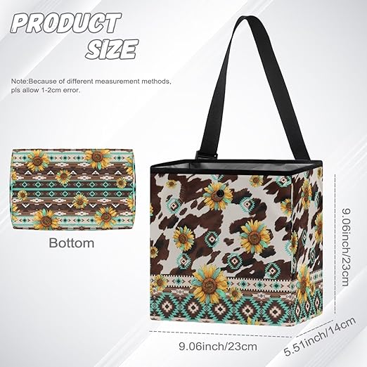 Navajo Aztec Tribal Print Car Trash Can for Back Seat Car Accessories for Women Men Leakproof Auto Garbage Cans Hanging Cowhide Sunflower Trash Bin for Car Water-Resistant