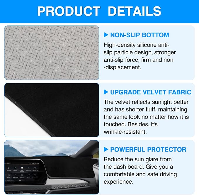 Autorder Dashboard Cover Mat for Chevy Chevrolet Equinox EV 2024 2025 2026 Accessories Dash Cover Upgrade Velvet Dash Mat Sunshade Glare UV Rays Protector