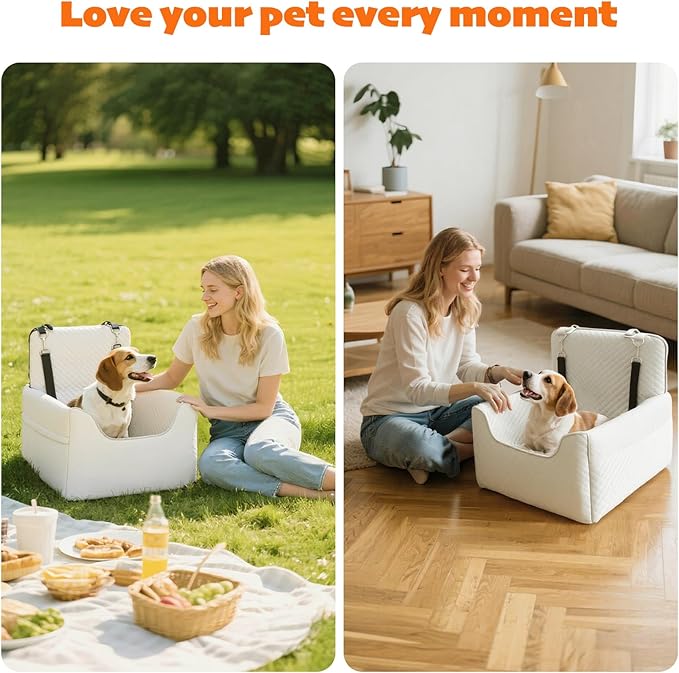 ALL GOOD PET SUPPLIES Dog Car Seat for Small/Medium Dogs Under 35lbs, Soft Booster Car Seat with Detachable Washable Cover and Cushion, Puppy Dog Car Bed