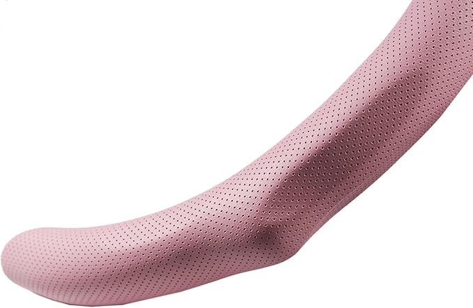 Quick Install Sporty Perforated Pink Nappa Leather Steering Wheel Cover with Black Stripe Universal fit 14½" to 15" Car SUV Pickup Pink for Wife