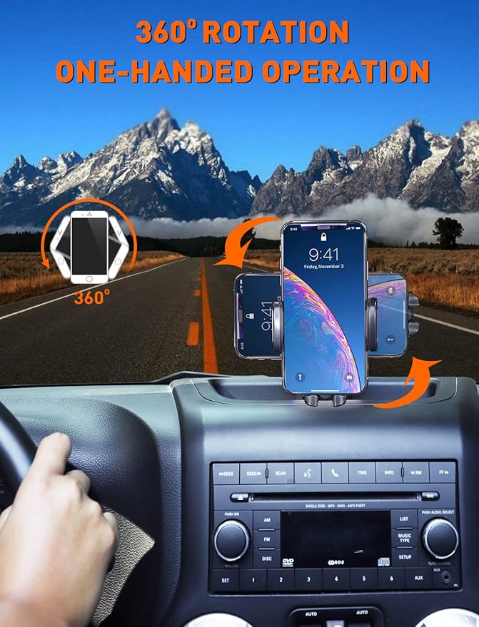 Savadicar Dash Phone Mount, Easy Clamp Smart Cell Phone Holder Compatible with 2011 2012 2013 2014 2015 2016 2017 2018 Jeep Wrangler JK JKU, Interior Accessories, Black