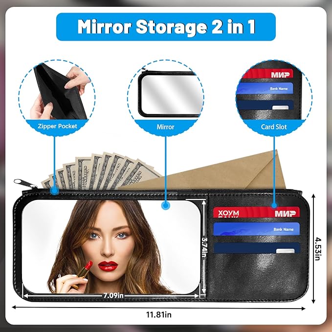 Sun Visor Extender for Cars,3 in 1 Adjustable Polarized Sun Visor Extender,Visor Organizer and Mirror for Car. Polarized Car Sun Visor,Safe Driving Extension for Glare/UV,Clip on, Universal(L)