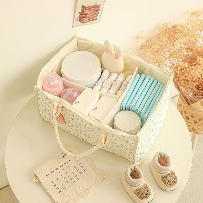 Diaper Caddy Organizer,Cute Floral Nursery Storage Basket,Soft Portable Changing Table Car Caddy Organizer Gift (Blue Floral)