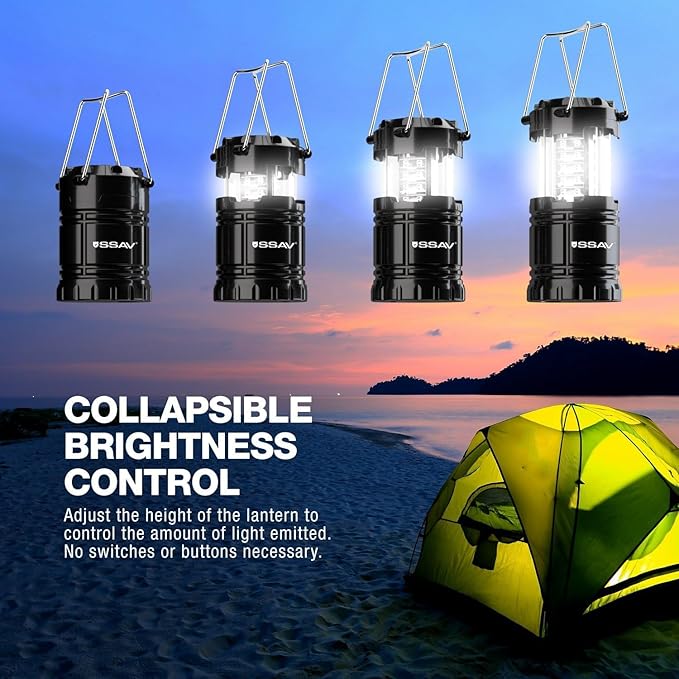 2 Pack LED Camping Lantern, LED Lanterns, Suitable Survival Kits for Hurricane, Emergency Light for Storm, Outages, Outdoor Portable Lanterns, Black, Collapsible | Batteries Included