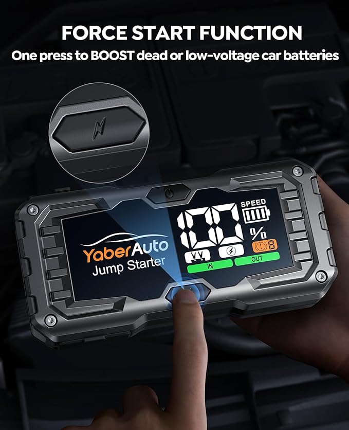 YaberAuto Car Battery Jump Starter 5500A Portable Car Jump Starter Battery Pack (10.0L Gas/9.0L Diesel), 12V Car Battery Jumper Starter Portable, Jump Box with Jumper Cables, 160W DC, 4-Modes-Lights