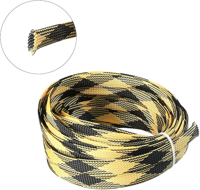 Aicosineg 32.81ft PET Flexible Braided Cable Sleeve 0.44inch Width Wire Loom Sleeving and Organizer Flexible Wire Mesh Sleeve Wrap Protector for TV Audio PC Cords from Pets Chewing Black and Yellow