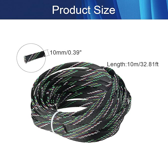 Aicosineg Cable Sleeve Braided Sleeving PET Wire Loom Tubing Cable 32.81ft-2/5inches Wrap Protector for HiFi Audio and Video Headphone Cable Protect Wires from Chewing of Pets Multicolor