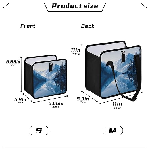 Car Trash Can Organizer Bin with Adjustable Strap for Back Front Seat Console Waterproof Leakproof Collapsible Portable 8.66 Inch Winter Blue Mountain and Mirrored Lake