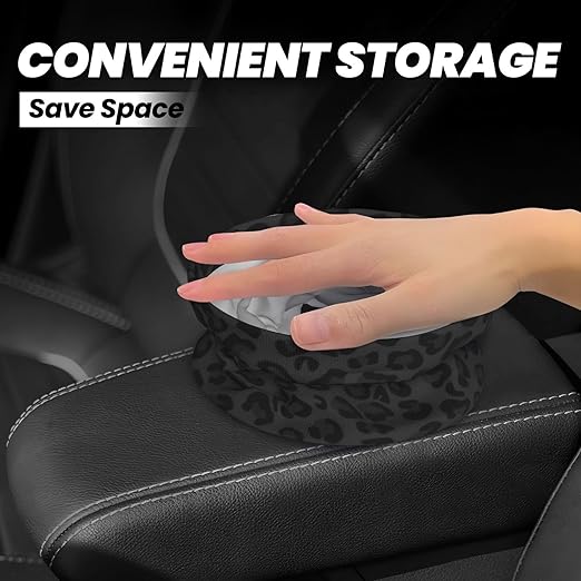 Car Trash Bag Leopard Print Black Hanging Back of Seat Car Portable Trash Bag Leopard Print Black Waterproof One-Handed Portable Strap Drawstring Garbage Bags 2 Pieces Car Coasters