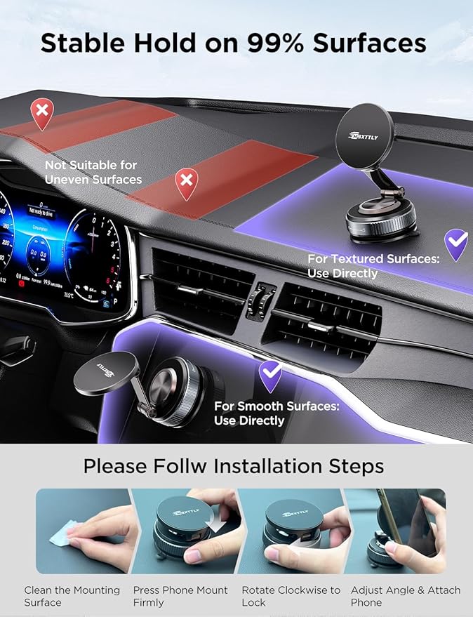 MSXTTLY Car Phone Holder Magnetic Phone Mount–360° Adjustable Suction Magnets for MagSafe, 2026 Upgrade Cell Phone Metal Carmount Travel Gifts, Compatible with iPhone 17 Pro Max 16 15 14 13 12 Plus