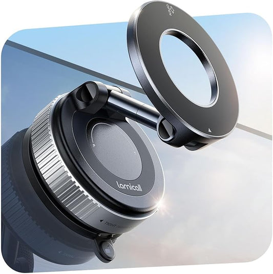 Lamicall Car Phone Mount - [70 LBS Strongest Suction] for Magsafe Car Mount, 360° Adjustable Suction Cup Phone Mount Dashboard Windshield Vacuum Magnetic Phone Holder for Car Silver