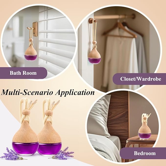 Car Air Freshener in Glass, Refillable Car Essential Oil Diffuser Lavender Scent – Reusable Fragrance Diffuser for Auto Odor Eliminator & Interior Decoration for Fresh and Relaxing Driving-2 Pack