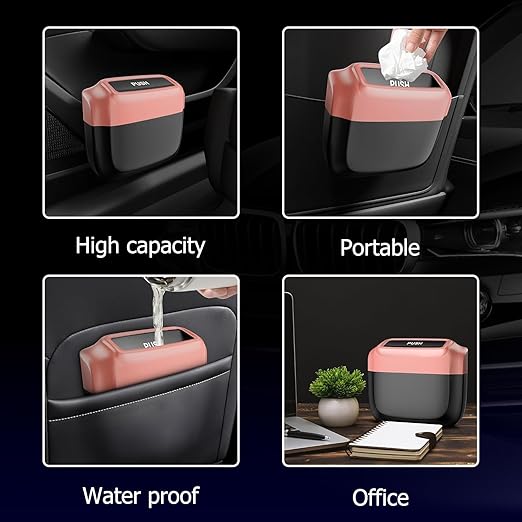 MOTORBUDDY Car Trash Can with Lid, Built-in Storage Garbage Bag, Vehicle Trash Accessories for Interior, Mini Garbage Bin for Automotive, Home, Office, Kitchen, with 30pcs Trash Bags…