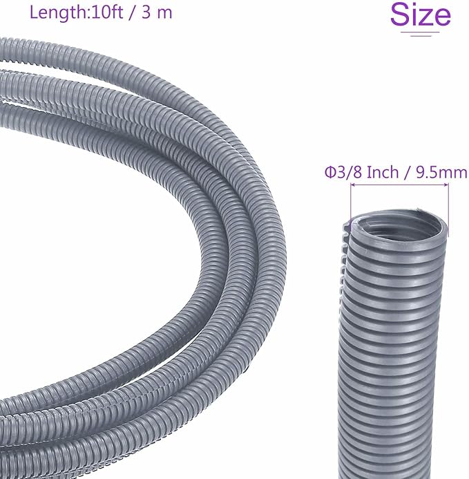 DMiotech 10ft Wire Loom Split Tubing 3/8 Inch(9.5mm) ID, Cord Protectors from Pet Flexible Conduit Cable Management for Office Home Garden, Gray