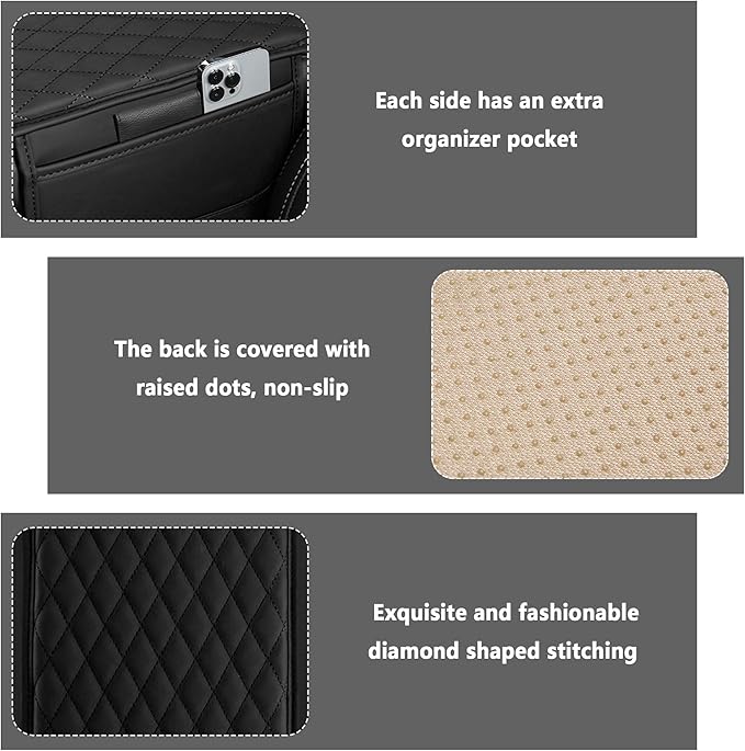 Stacool Upgraded Car Center Console Cover,Microfiber Leather Car Armrest Cover Cushion with 2 Storage Bags,Universal Car Armrest Storage Box (Black)