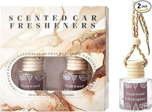 Car Air Freshener Diffuser, Hanging Car Scents Air Freshener, Car Fresheners Long Lasting, Essential Oil Diffuser, Fragrance Oil Air Diffuser, Teakwood & Mahogany 8ml*2