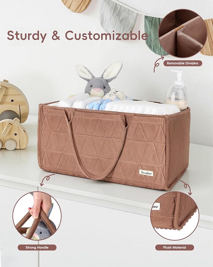 Diaper Caddy Organizer, Quilted Caddy Organizer with Handle, Car Caddy Organizer For Diaper and Wipes, Nursery Storage Basket, Baby Shower Gifts, Registry Search, Newborn Essentials Must Have