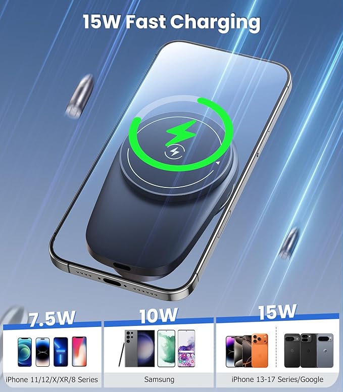 Wireless Magnetic Car Phone Holder Mount with Cooling Fan & RGB Lights, 15W Fast Charging Auto-Rotate Suction Cup Charger for iPhone 17/16/15/14/13 S25 Samsung, Car Dashboard/Windshield Mount
