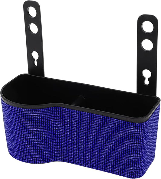 Universal 7.9" Length 3.5" Width 3.1" Height Car Trash Can Hanging Trash Bin Plastic Rhinestone 1 Pc with Hook Blue
