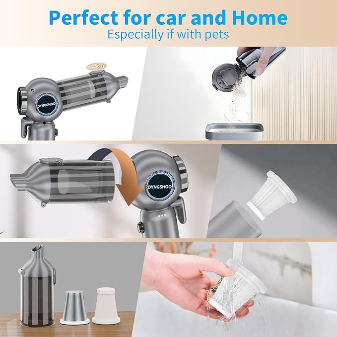 Handheld Car Vacuum Portable Cordless（Equipped with a one-touch window breaker and seatbelt cutter)25000Pa High-Power Suction Hand held Vacuum Cleaner & Air Duster for Car Cleaning (（silver gray）)