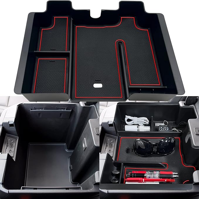 JOJOMARK Center Console Organizer Tray fits for 2019-2022 GMC Sierra/Chevy Silverado 1500 Accessories, 2020-2021 2022 2023 Silverado/Sierra 2500 HD/3500 HD (Full-Size, Red)