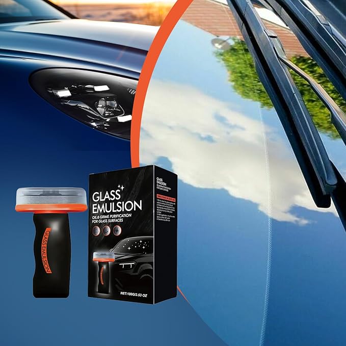 Glass Oil Film Remover for Car, Roll-On Glass Compound with Cleaning Board, All-Weather Windshield Kit, Easy-to-Apply and Clean