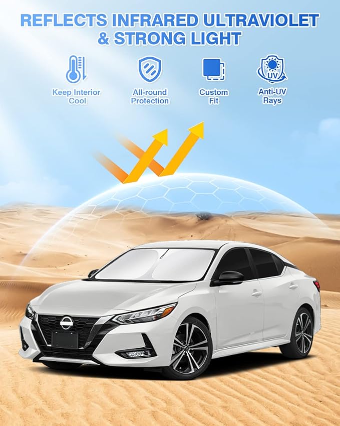 Canvcle Sunshade for 2020-2025 2026 Nissan Sentra Windshield Sun Shade Side Rear Window Shade Cover Sun Visor Shield Privacy Protection Keep Vehicle Cool Black 6PCS