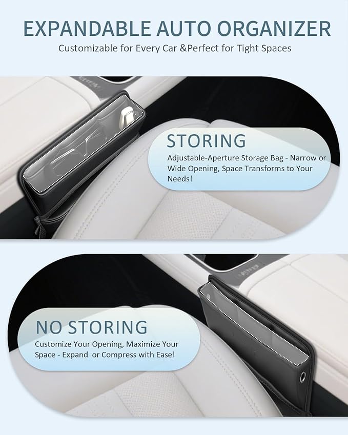 Florich Car Seat Gap Filler, Pro-Seats Gap Filler Organizer and Storages 2-in-1, Premium Leather Center Console Organizer, Car Organizer Front Seat Universal Fit for Car Suv Truck