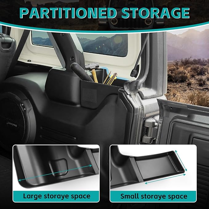 Rear Trunk Organizer Tray Compatible with 2024 2025 Jeep Wangler JL JLU 4XE Rubicon Sahara 4 Door, Wheel Well Storage Box Cargo Organizer Accessories for Jeep Wangler JL (Left + Right)