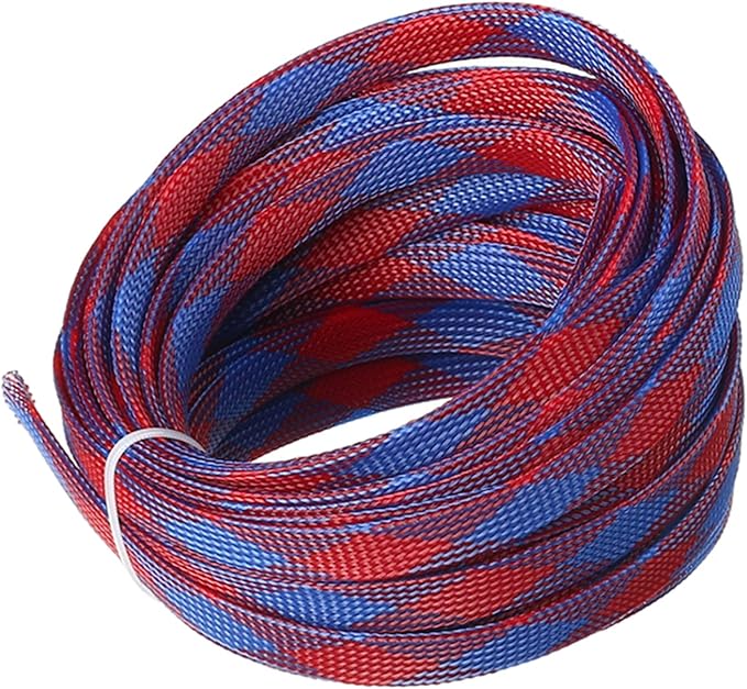 Aicosineg Cable Sleeve Braided Sleeving PET Wire Loom Tubing Cable 32.81ft-4/9inch Wrap Protector for HiFi Audio and Video Headphone Cable Protect Wires from Chewing of Pets Blue and Red