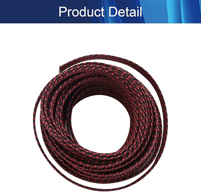 Aicosineg Cable Sleeve Braided Sleeving PET Wire Loom Tubing Cable 32.81ft-2/5inches Wrap Protector for HiFi Audio and Video Headphone Cable Protect Wires from Chewing of Pets Black and Red