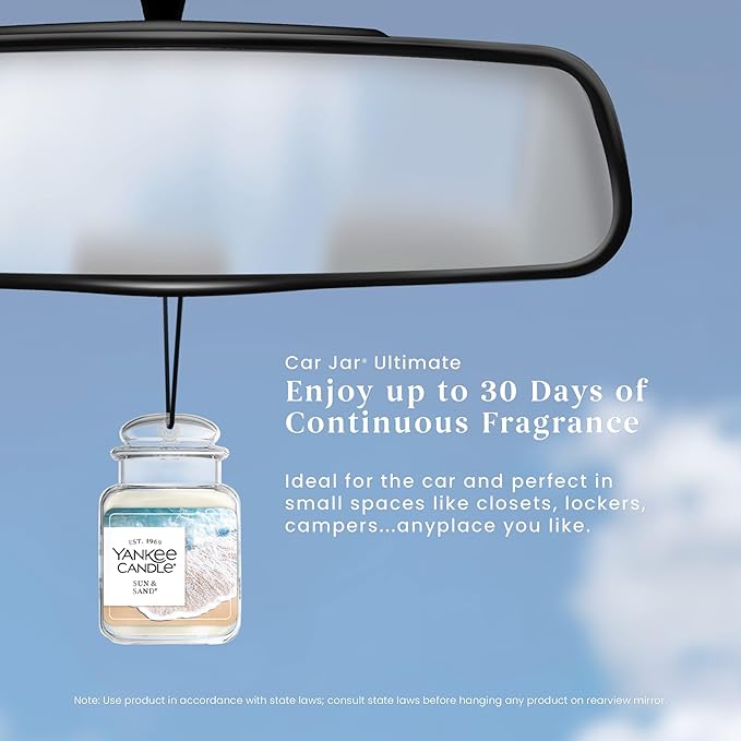 Yankee Candle Car Air Fresheners Hanging Car Jar Ultimate Sun & Sand Scented Neutralizes Odors Up To 30 Days, Gray