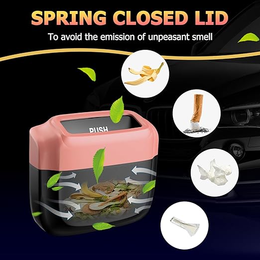 MOTORBUDDY 2 Pack Car Trash Can with Lid, Built-in Storage Garbage Bag, Vehicle Trash Accessories for Interior, Mini Garbage Bin for Automotive, Home, Office, Kitchen, with 60pcs Trash Bags