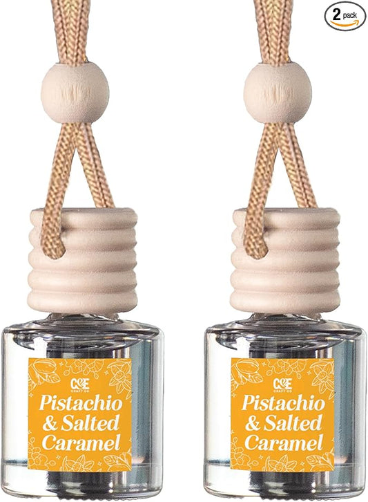 C&E Craft Co Hanging Car Air Freshener Diffuser 2 Pack, Long Lasting Fragrance Oil Car Freshener, Glass Bottle Auto Air Freshener, Made in USA (Pistachio & Salted Caramel)