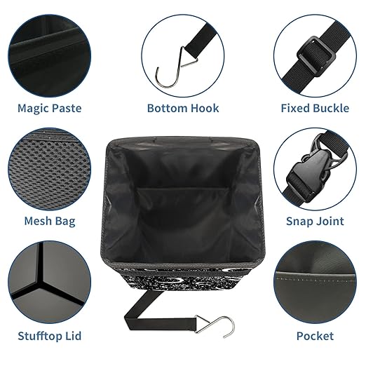 Gothic Moon Stars Boho Car Trash Can with Lid - Collapsible Reusable Waterproof Car Garbage Bag - Organizer